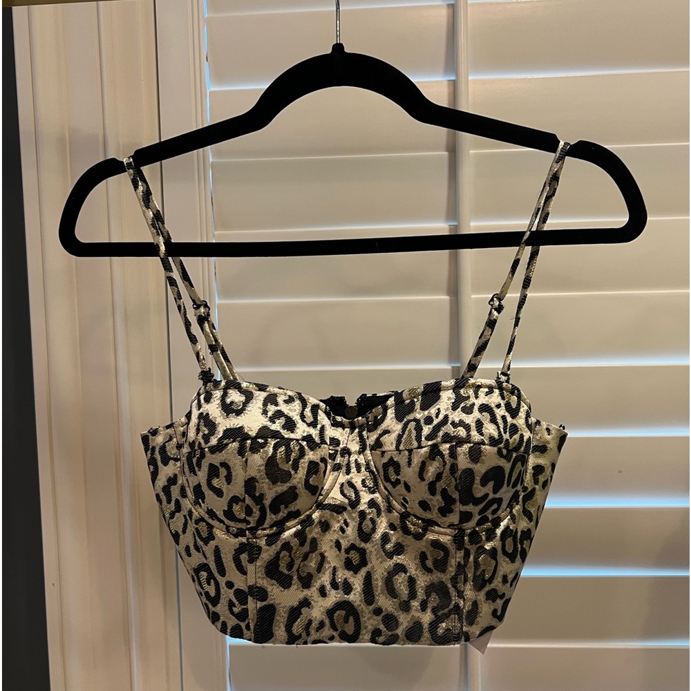 LPA - Brand New - XS - Bustier Top Gold Metallic Leopard Print